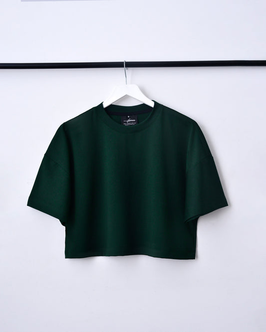 CAMISETA CROP OVERSIZE DAMA COLOR VERDE BOTELLA