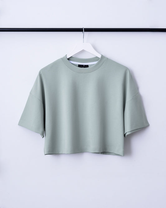 CAMISETA CROP OVERSIZE DAMA COLOR VERDE SECO